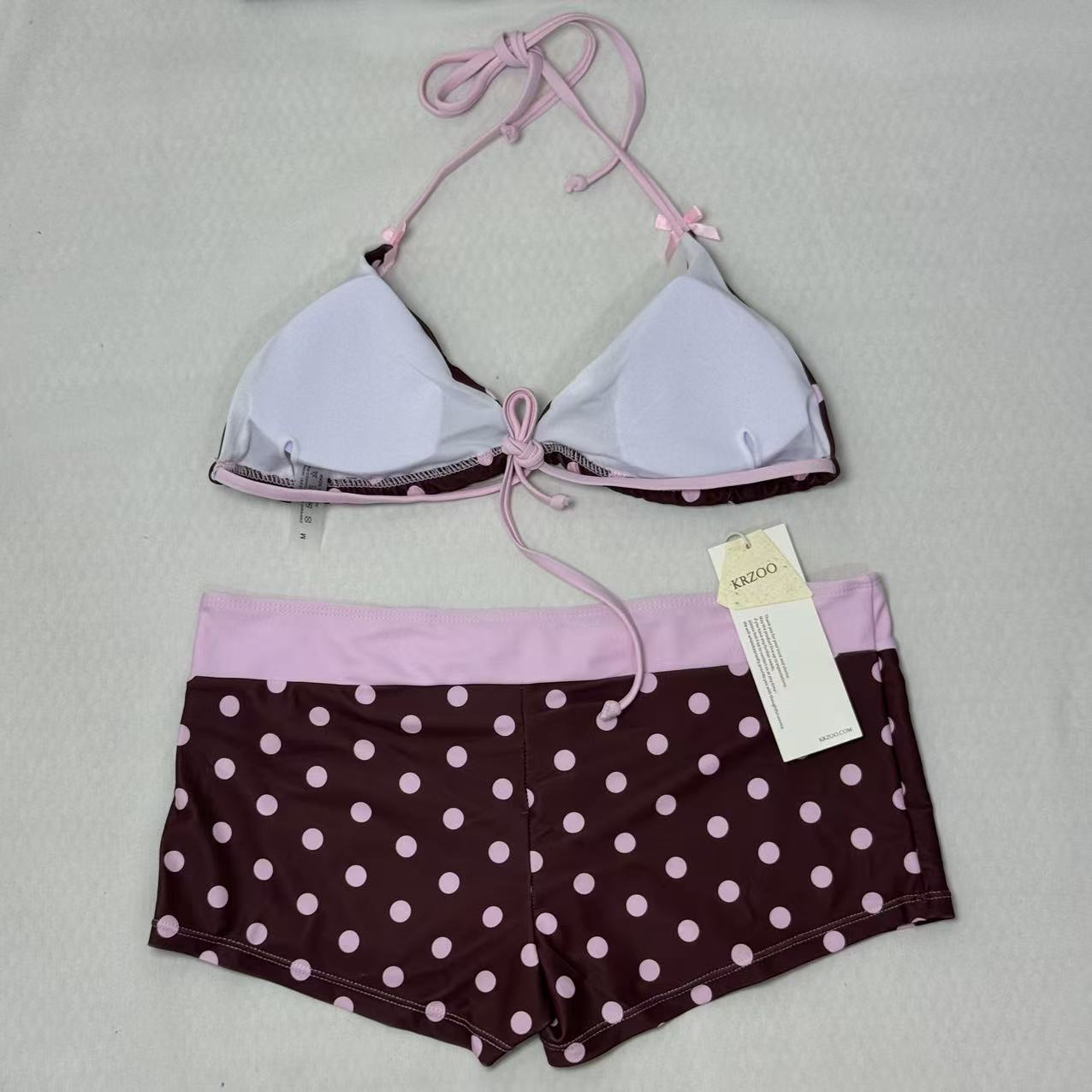 Dot-pattern two-piece strapless swimsuit