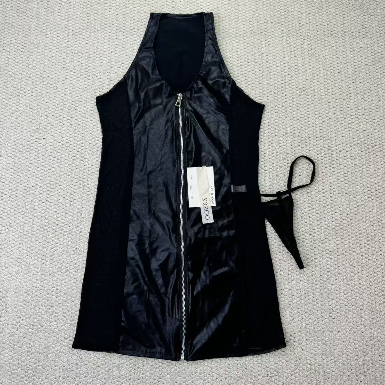 Leather trimmed bra with zipper shaping dress