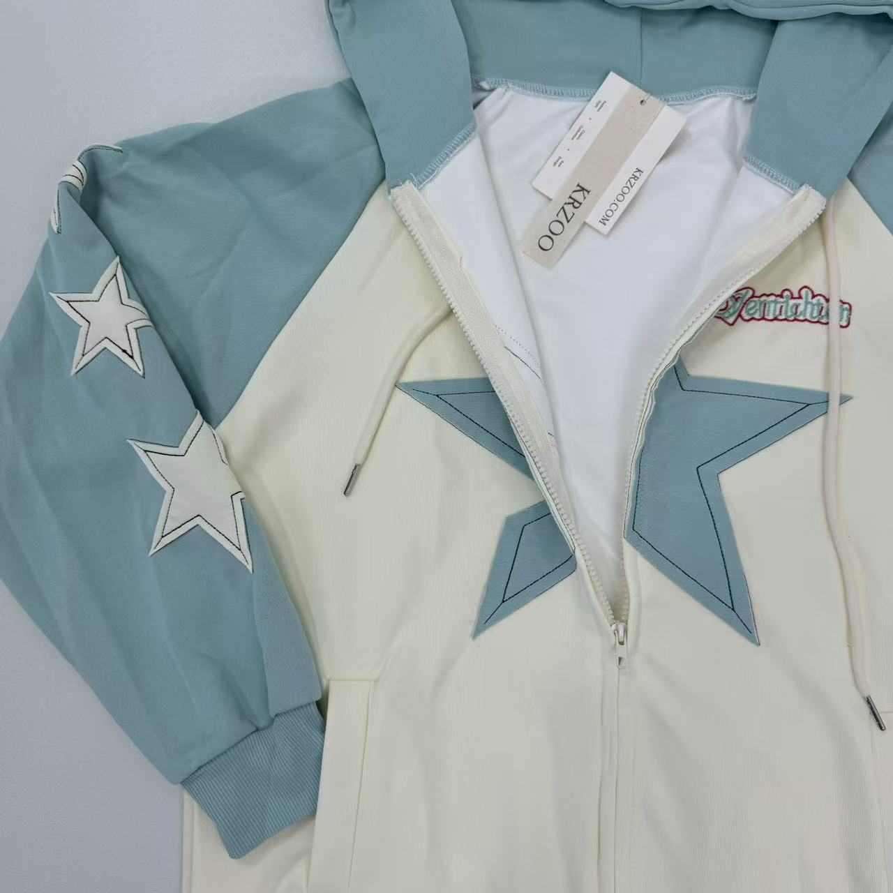 Contrasting-color star-patterned cardigan jacket