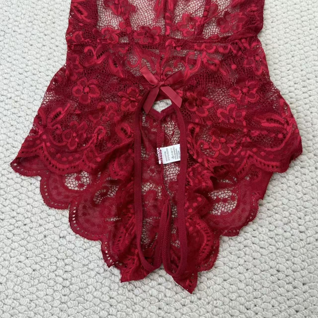 Lace open-front one-piece sheer set
