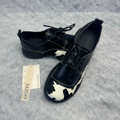 Cow color-patterned lace-up genuine leather shoes