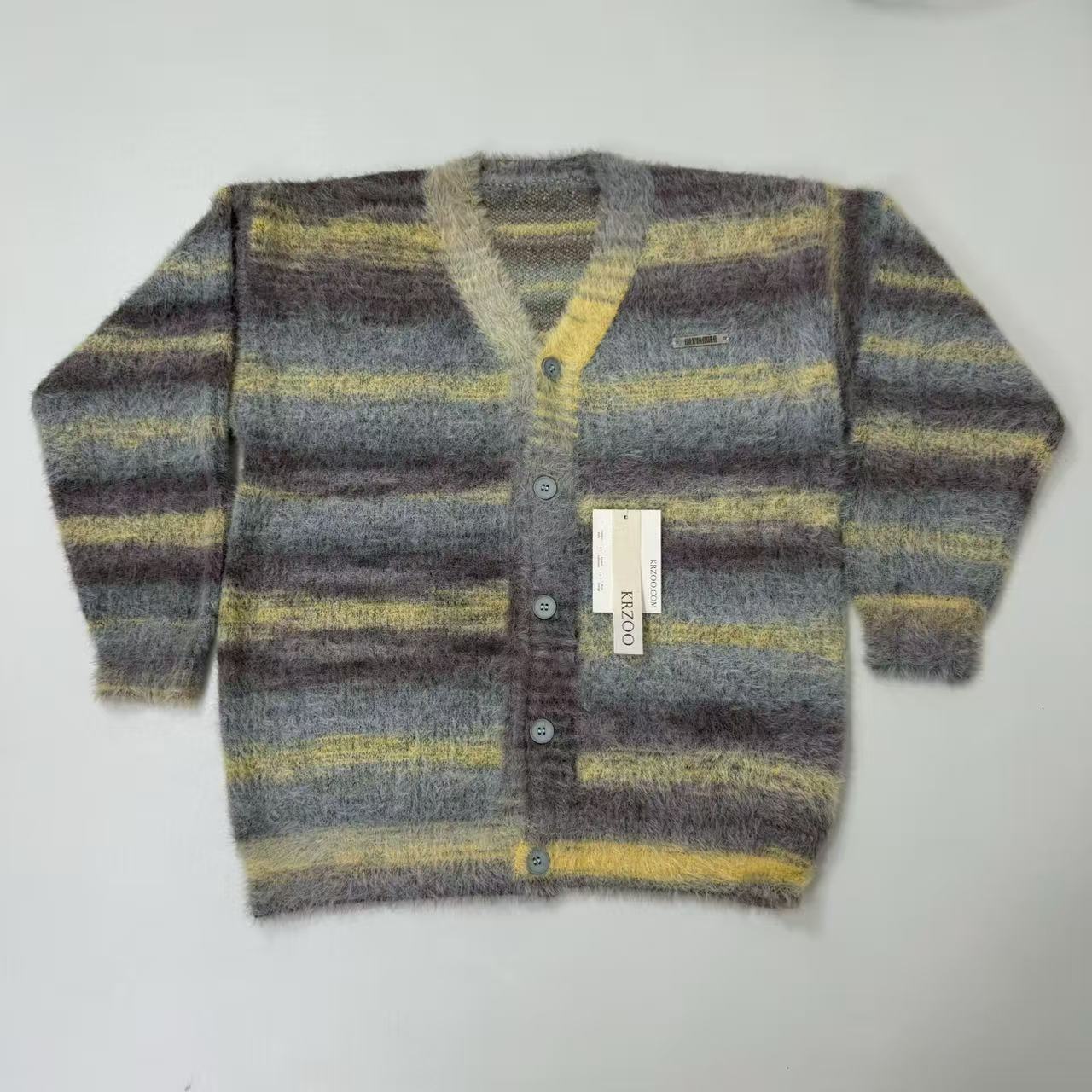 Multi-color striped V-neck pullover knitted sweater