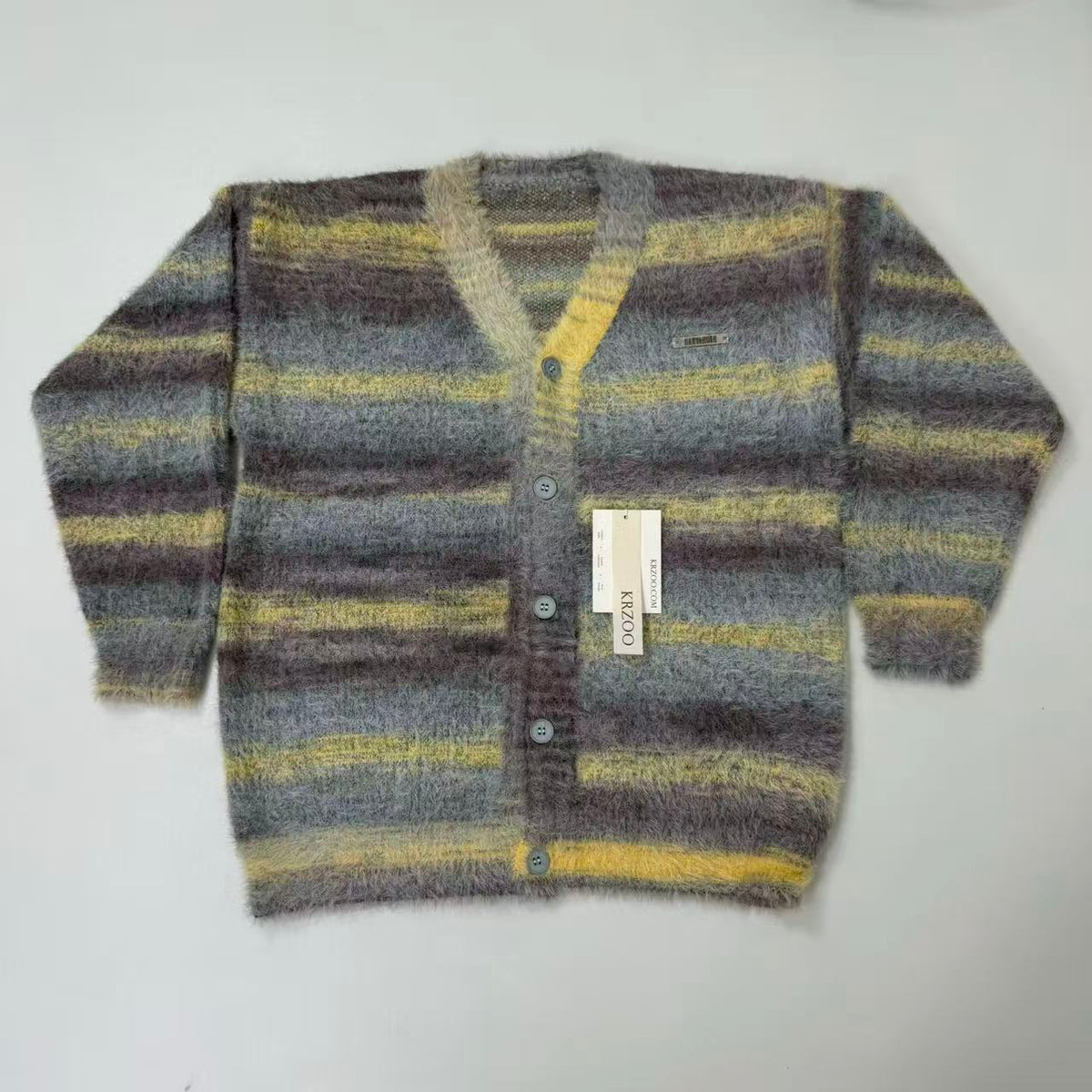 Multi-color striped V-neck pullover knitted sweater