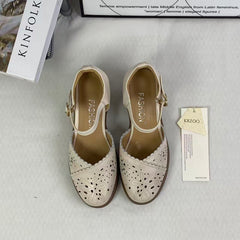 Hollow upper cowhide soft-soled shoes