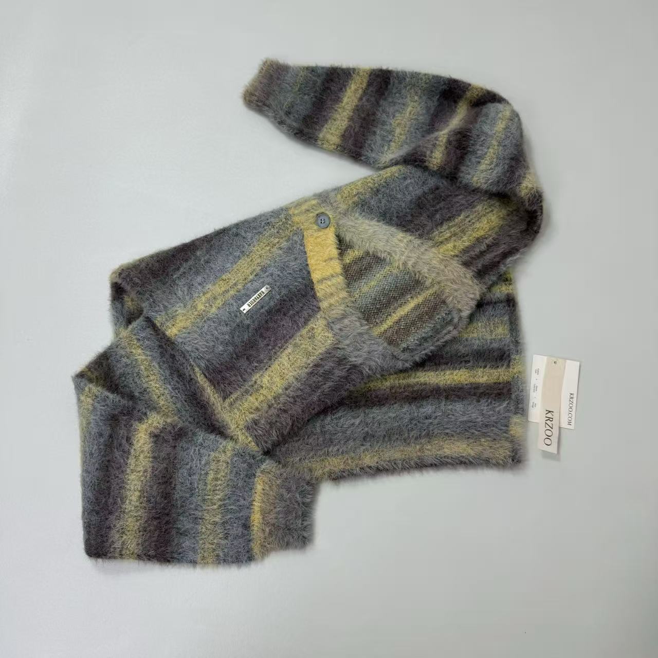 Multi-color striped V-neck pullover knitted sweater