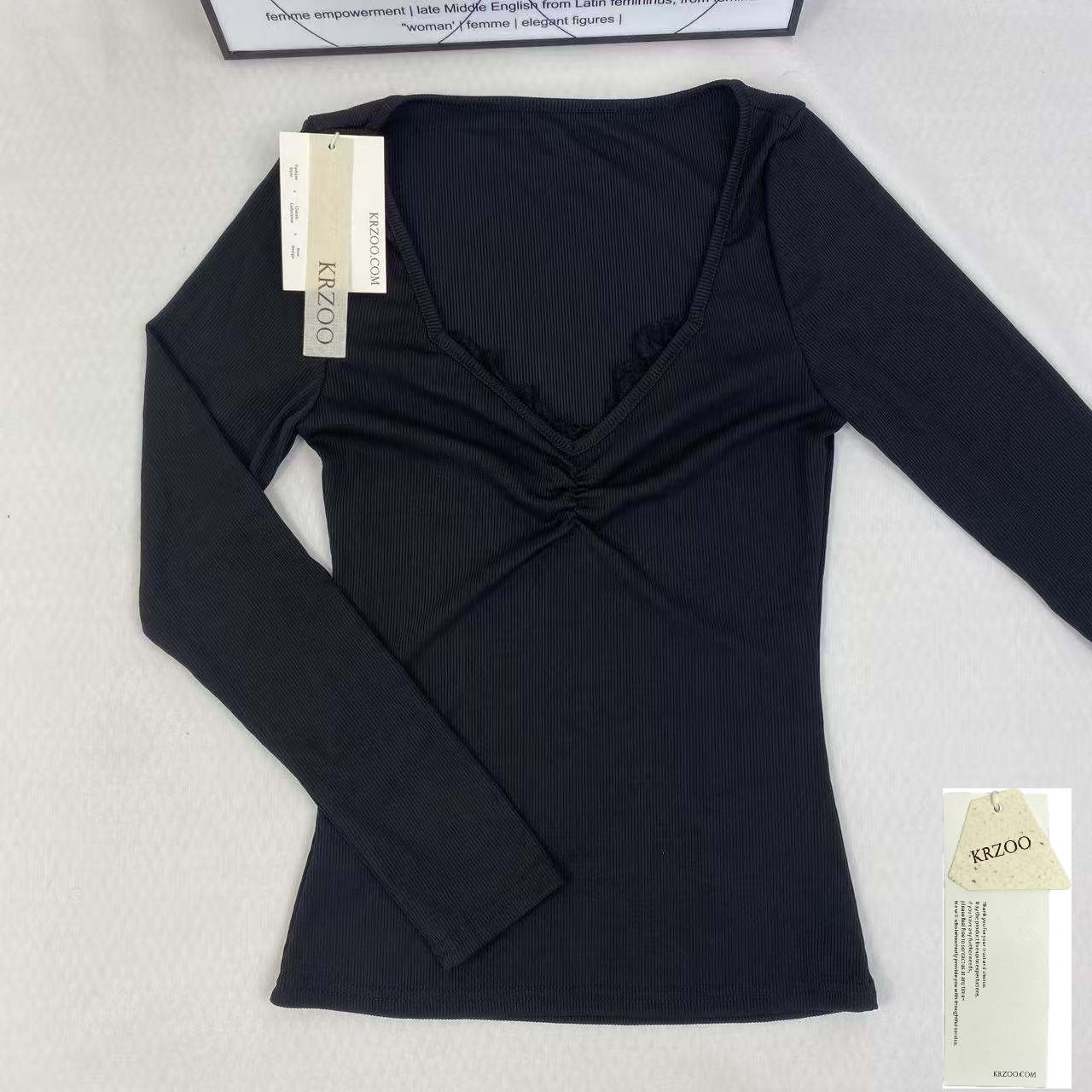 Ruffled knot V-neck base shirt