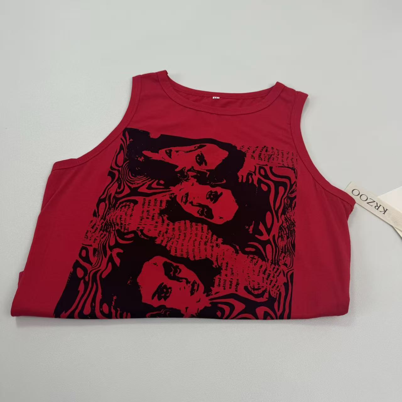 Printed short-sleeved sleeveless vest