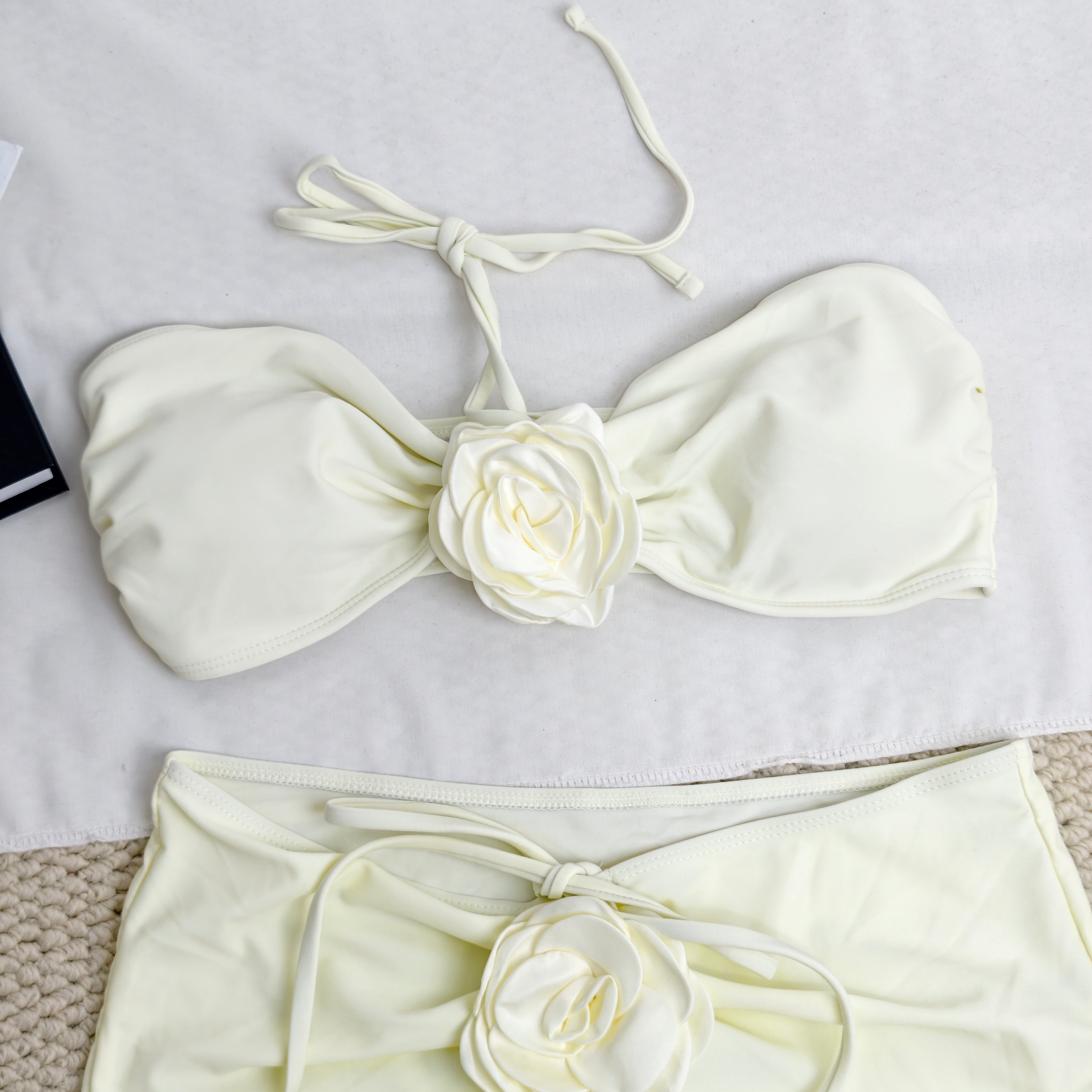 Rose flower halter three-piece swimsuit