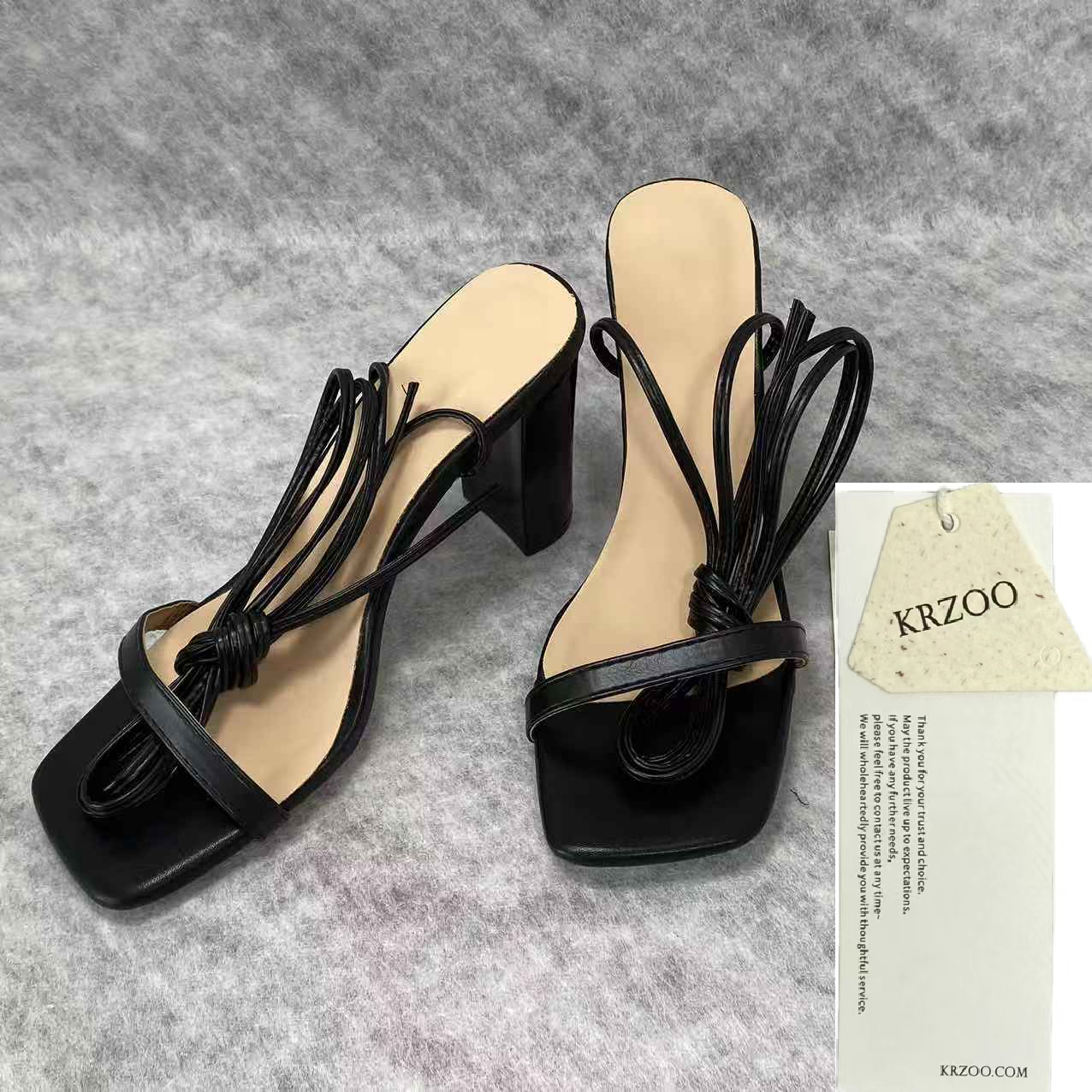 Square-toe lace-up high-heeled shoes