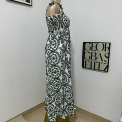 Printed Sleeveless Strappy Dress with Slit