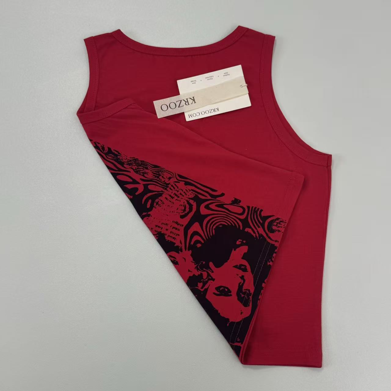 Printed short-sleeved sleeveless vest