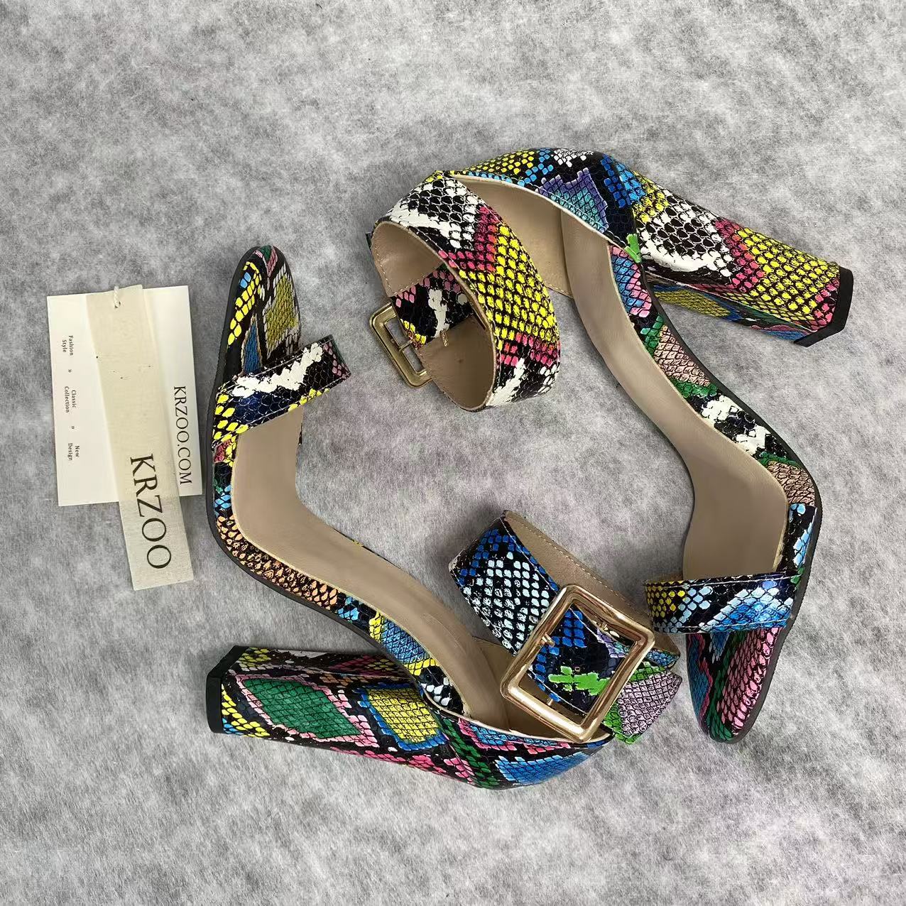 Snake-patterned chunky heels