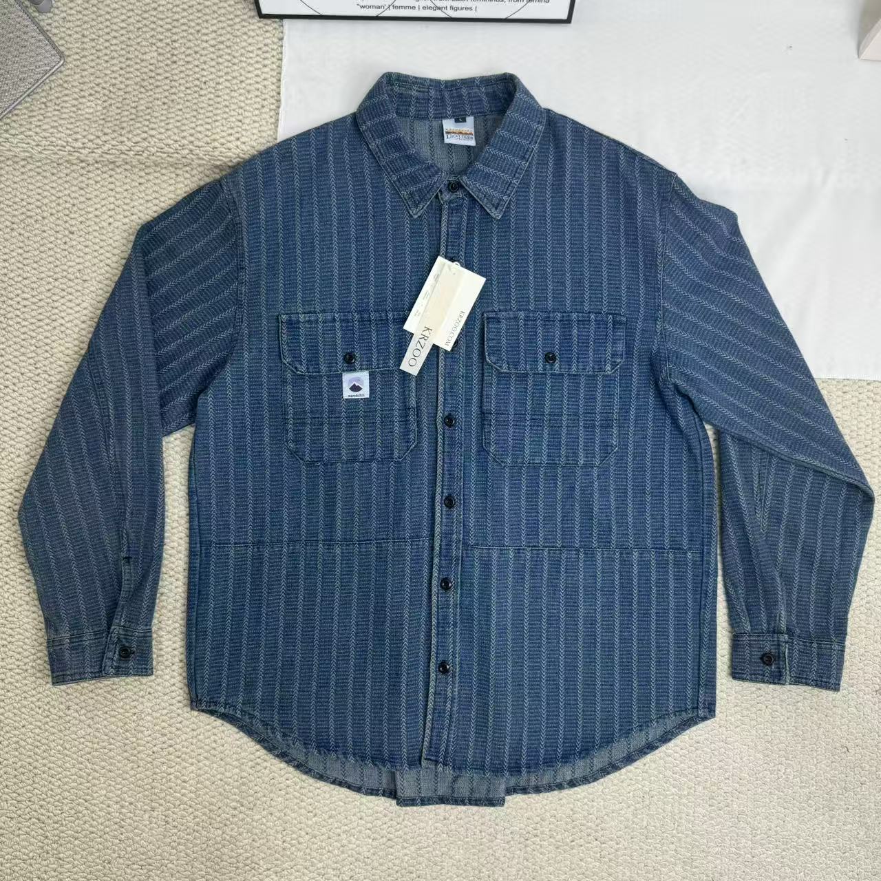 Washed Distressed Striped Long-Sleeved Shirt