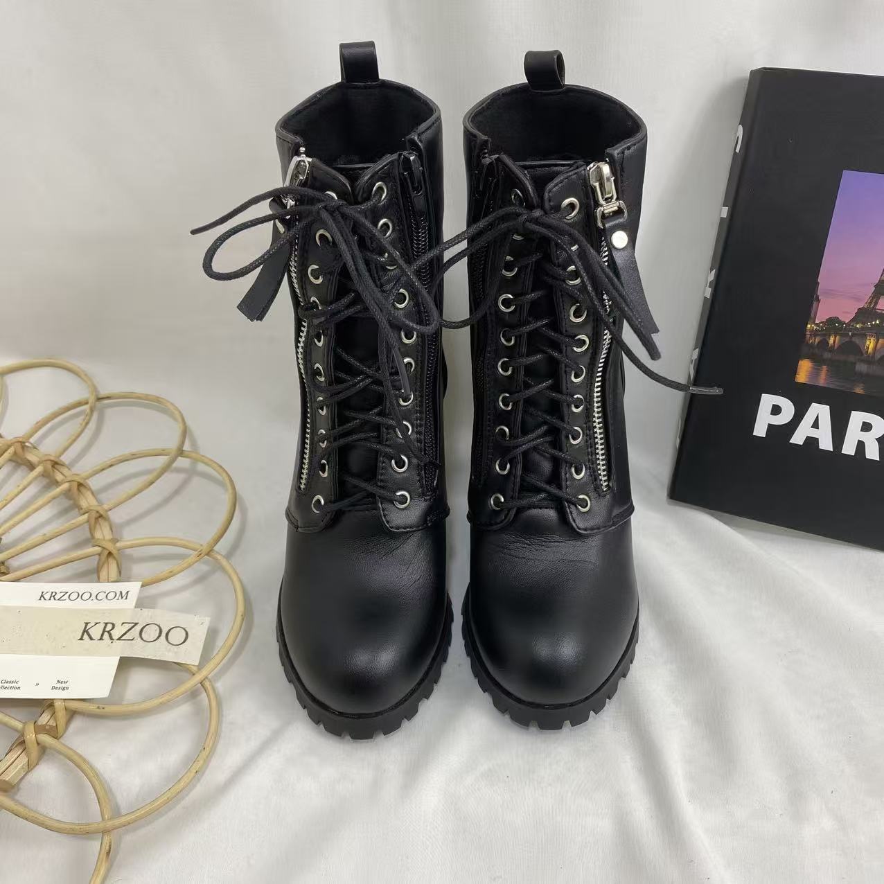 Lace-Up Round-Toe Combat Boots