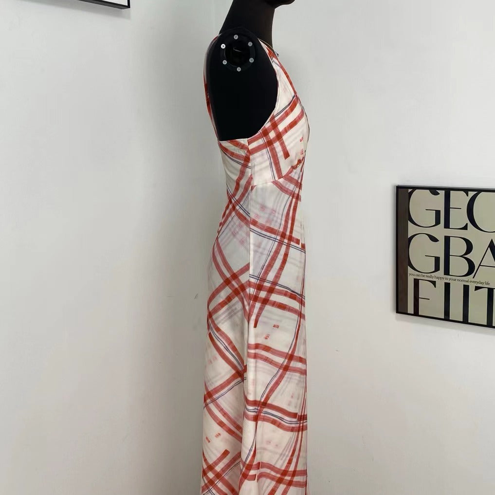 Retro Plaid Suspender Dress