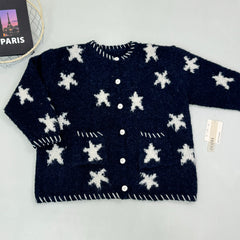 Dark blue star-patterned knitted sweater coat