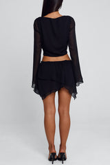 Cowl Neck Bell Sleeve Cut Out Mesh Party Mini Dresses-Black Pre Order