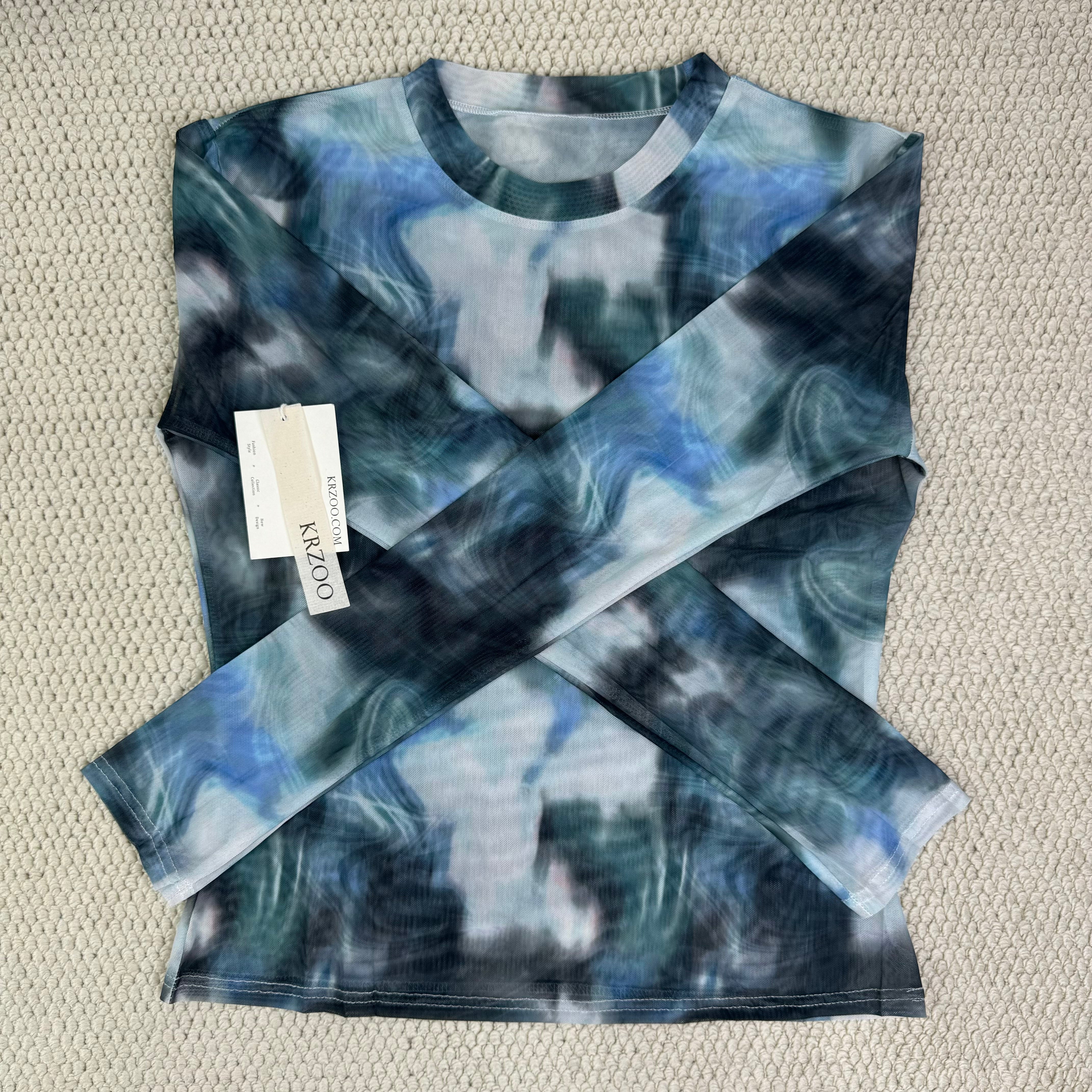 Printed round-neck mesh fitted t-shirt
