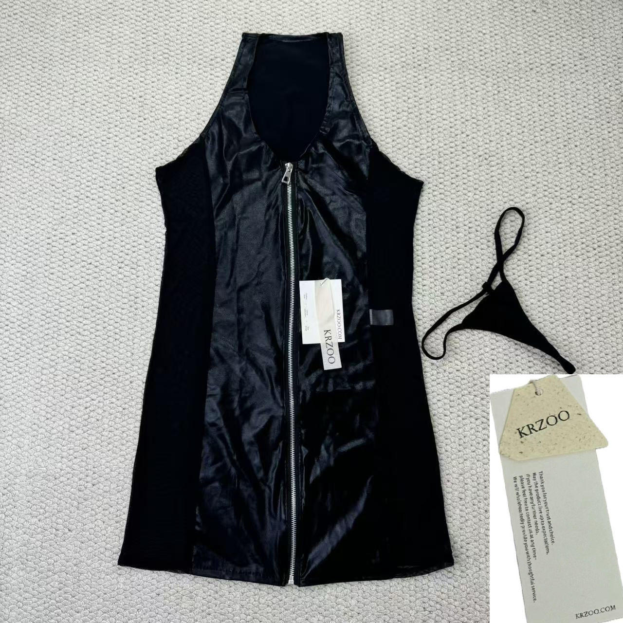 Leather trimmed bra with zipper shaping dress