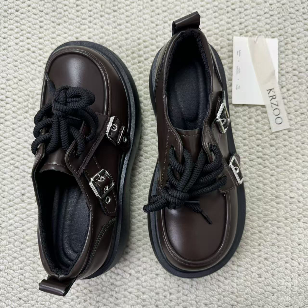 Retro sponge cake platform low-heeled shoes