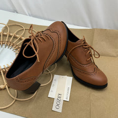 Embroidered British-style small leather shoes