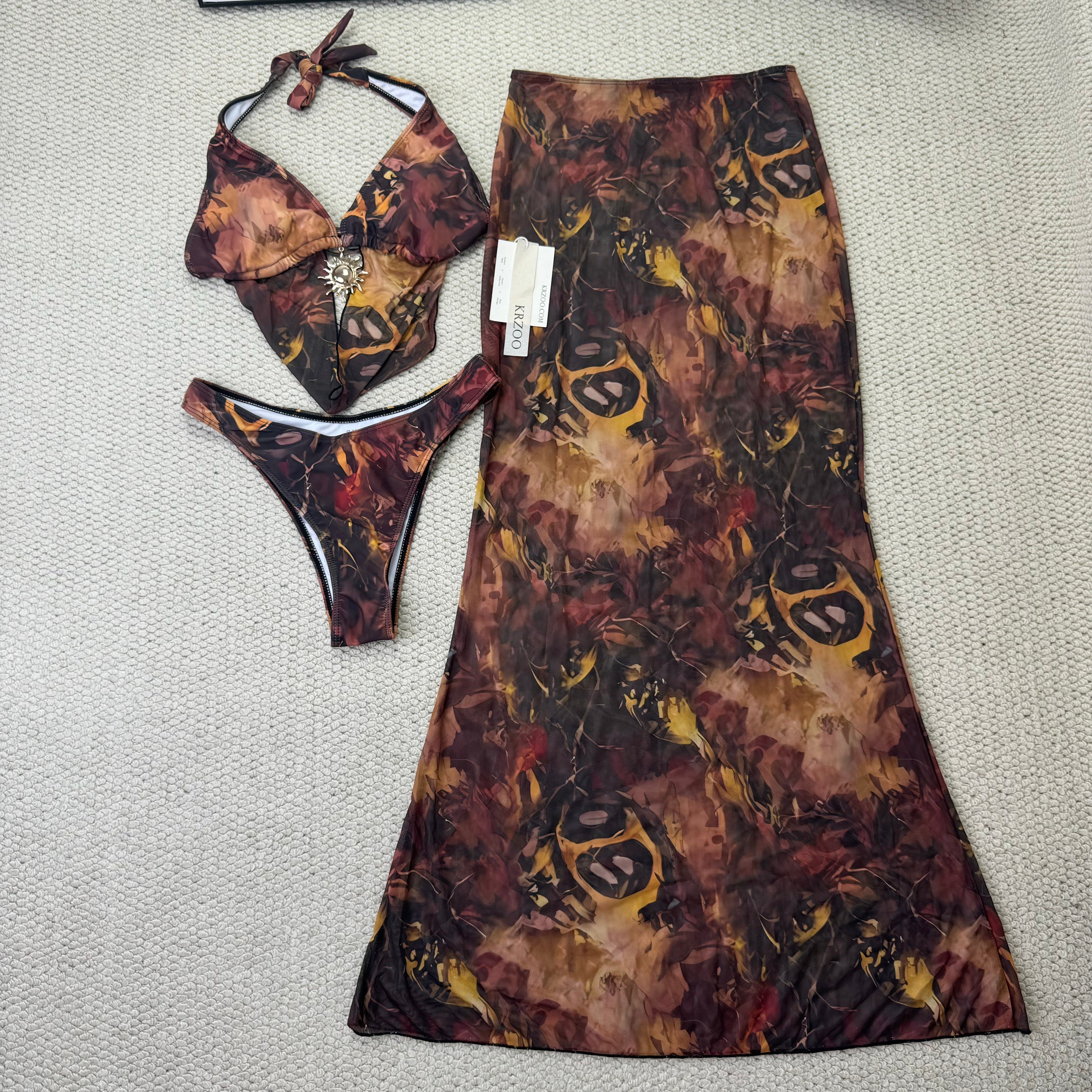Necklace-style netted wrap-around skirt set
