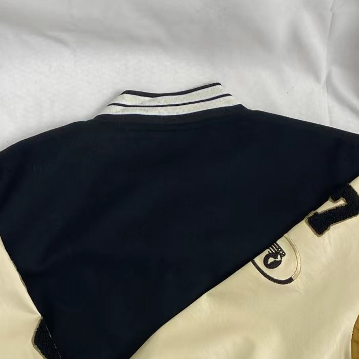 Embroidered Leather Sleeve Jacket