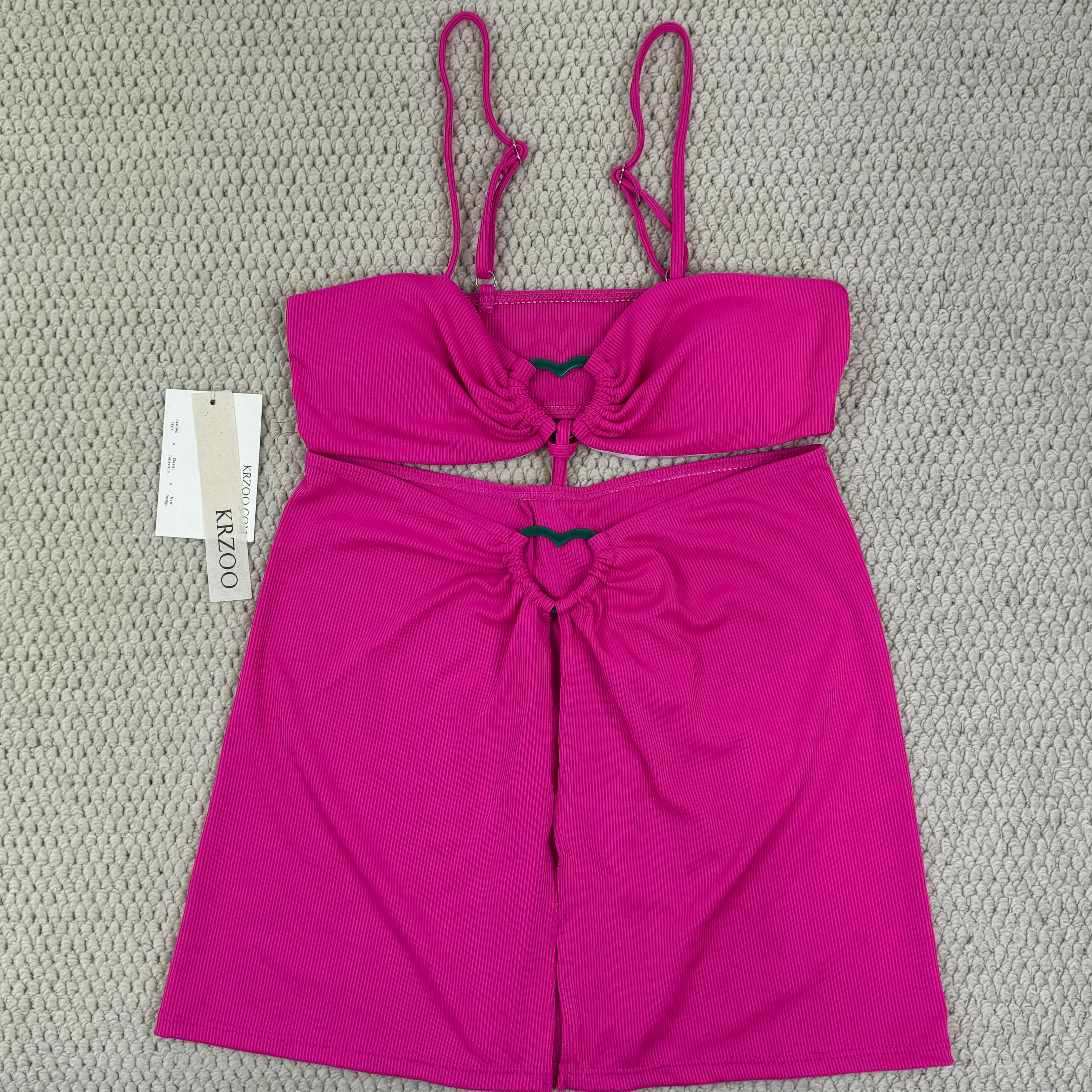Striped solid-color three-piece swimming suit