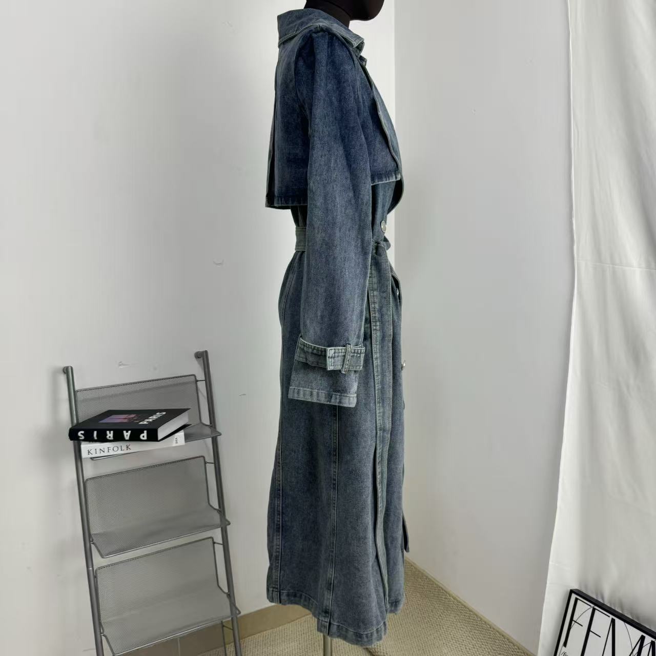 Unique Retro Denim Trench Coat