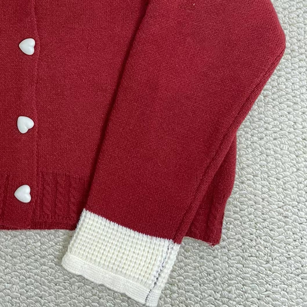 Doll Collar Contrast Color Cardigan