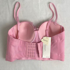 Ruffled-edge elastic pearl plunging top