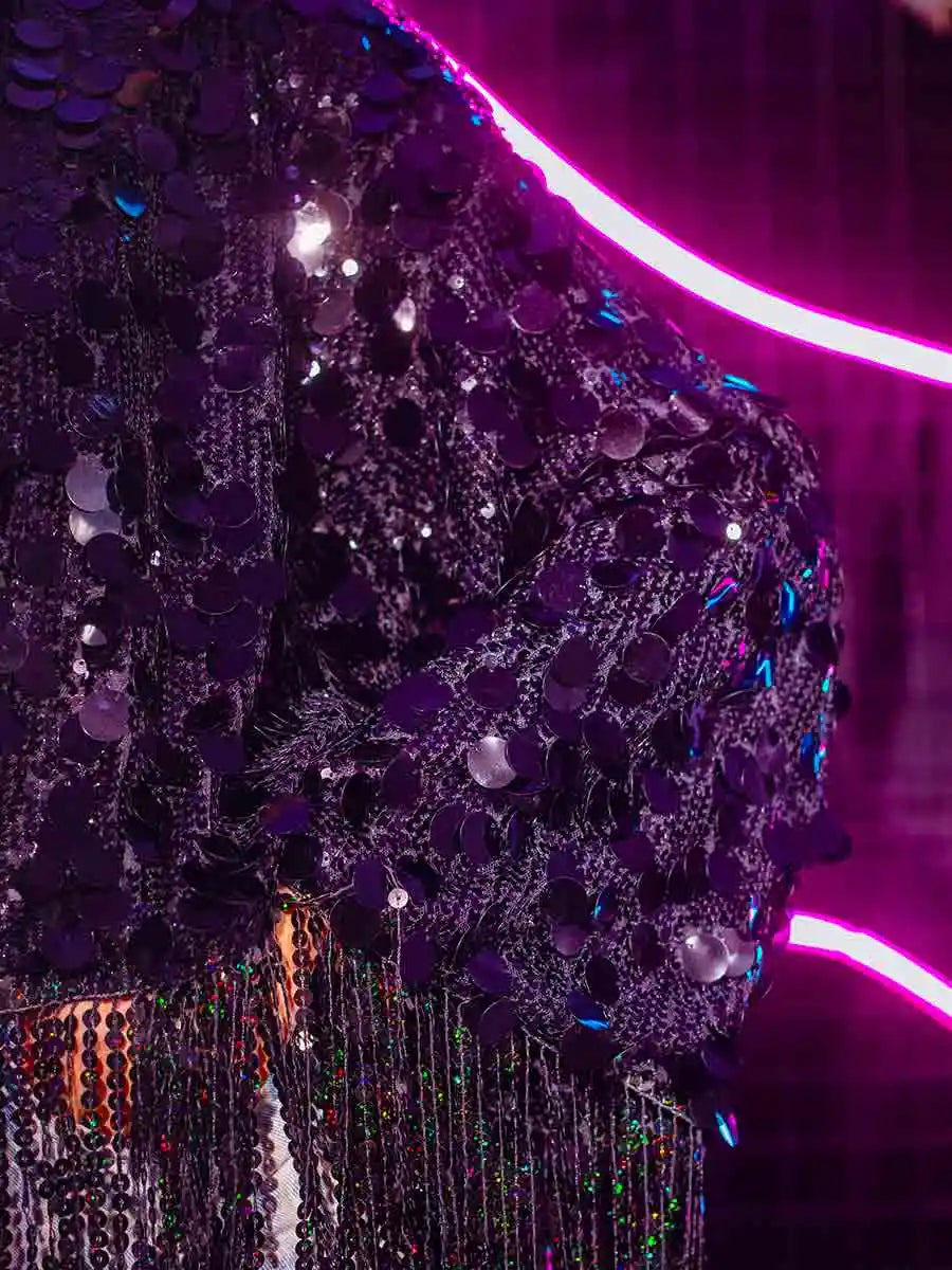 Women's Fringed Black Sequin Jacket Top