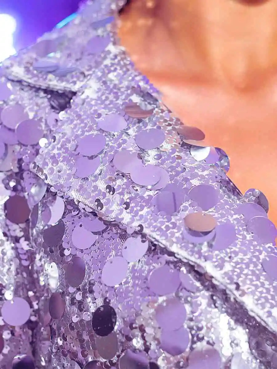 Stylish Mini Silver Sequin Jacket Top