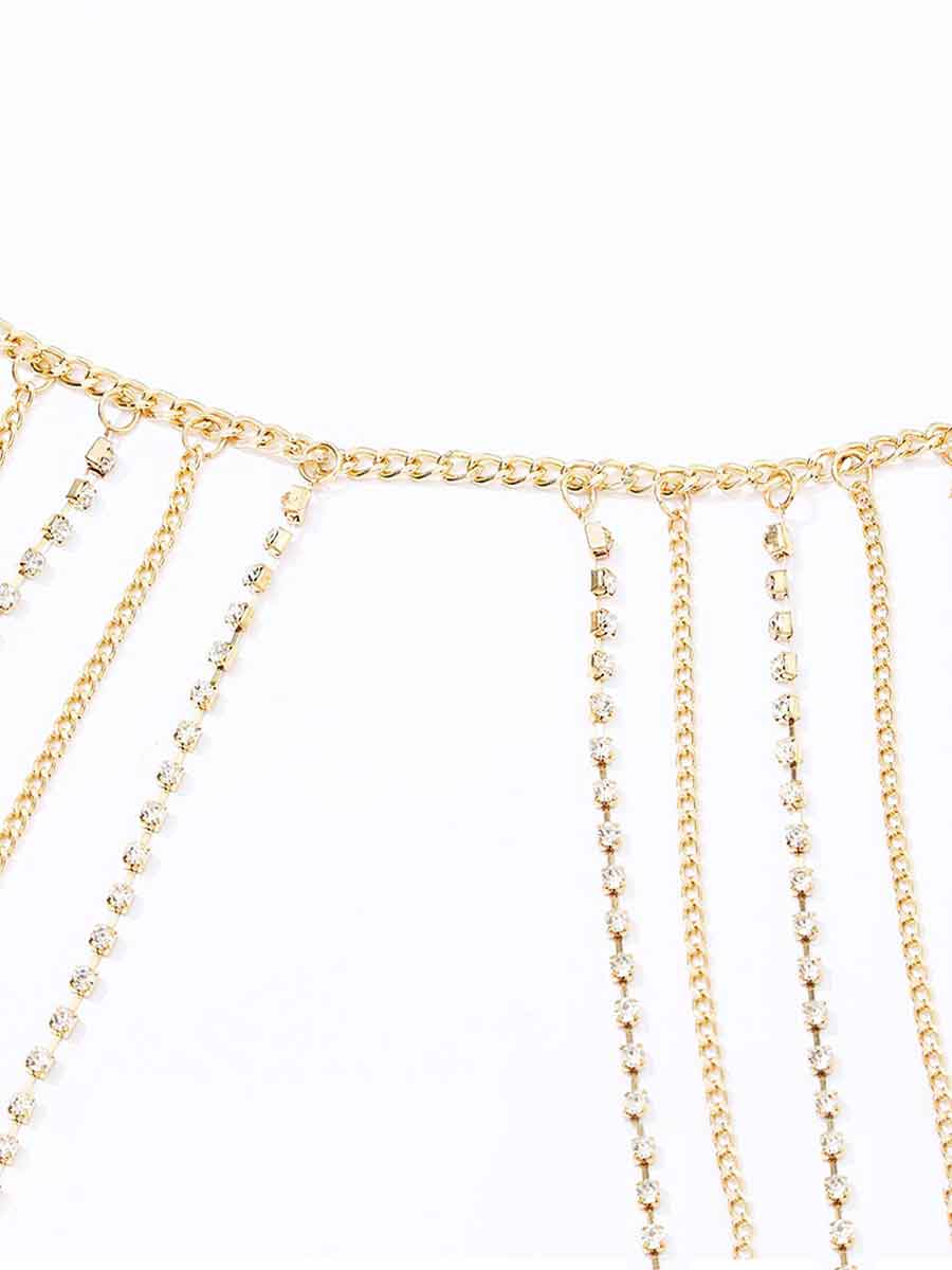 Stylish Bikini Layered Body Chain Rhinestone Mini Skirt