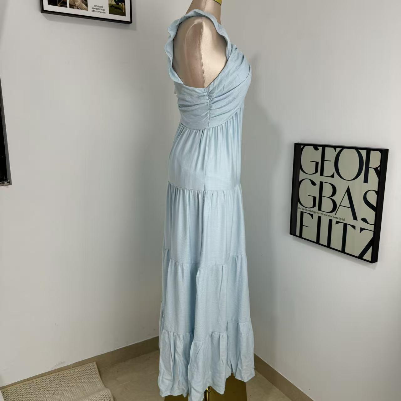 V-Neck Cotton-Linen Lace Dress
