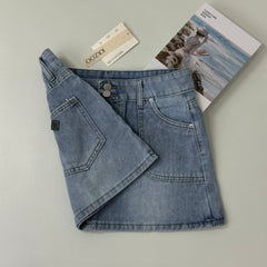 Double-button high-waisted slim-fit denim skirt