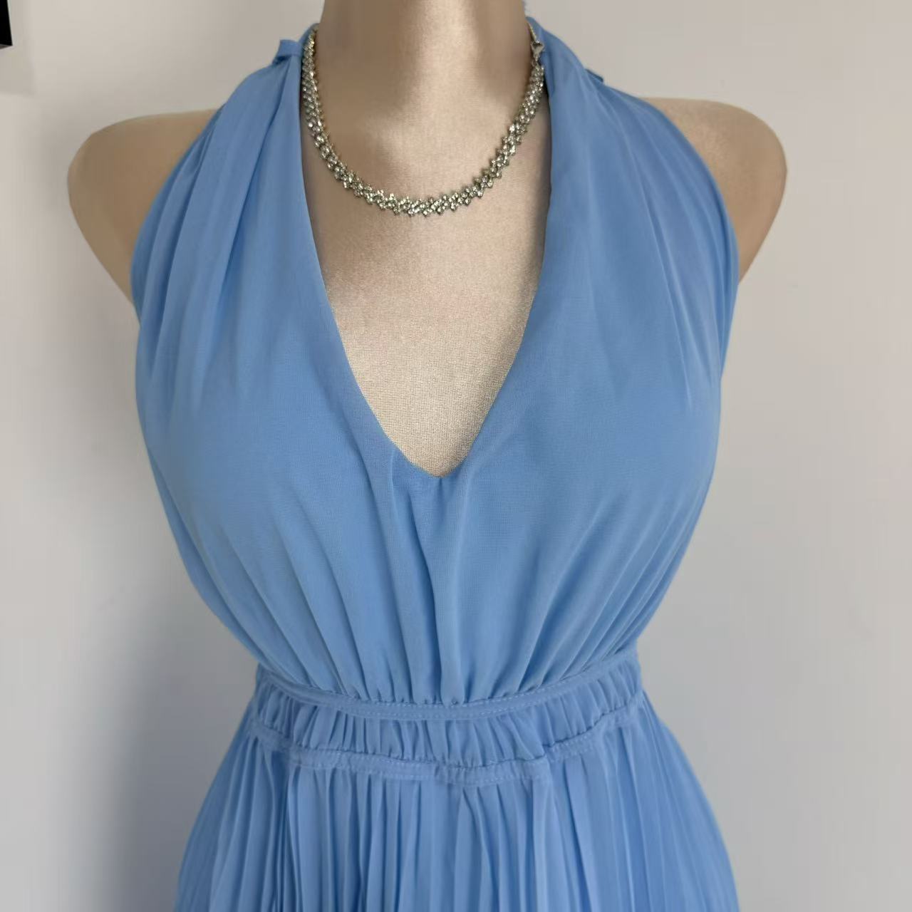 Bright chiffon light blue long dress