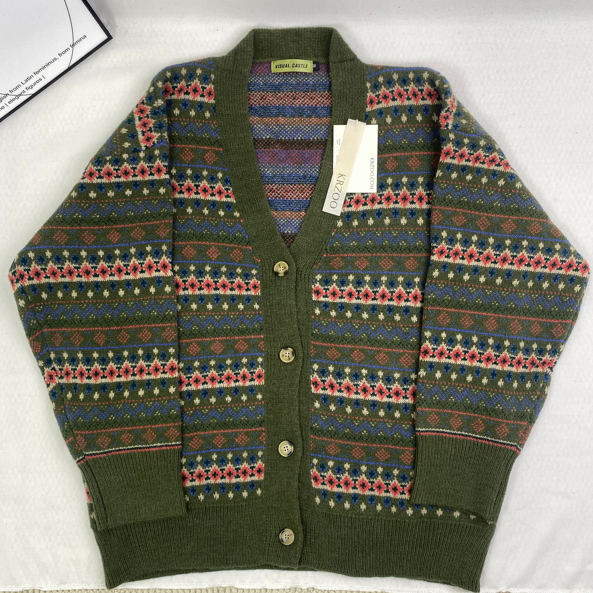 Loose color-matched collar knit cardigan sweater