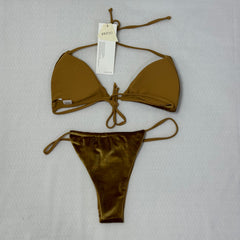 Gold velvet three-piece split bikini