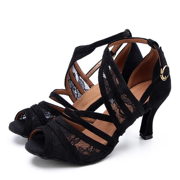 Women's Lace Suede Customized Heel Latin Shoes Ballroom Dance Shoes