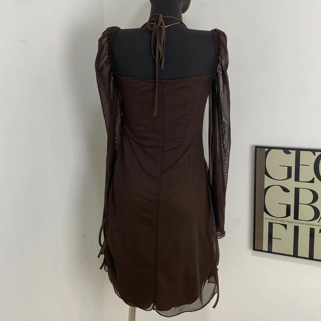 Solid Color Fitted Waist Link Dress