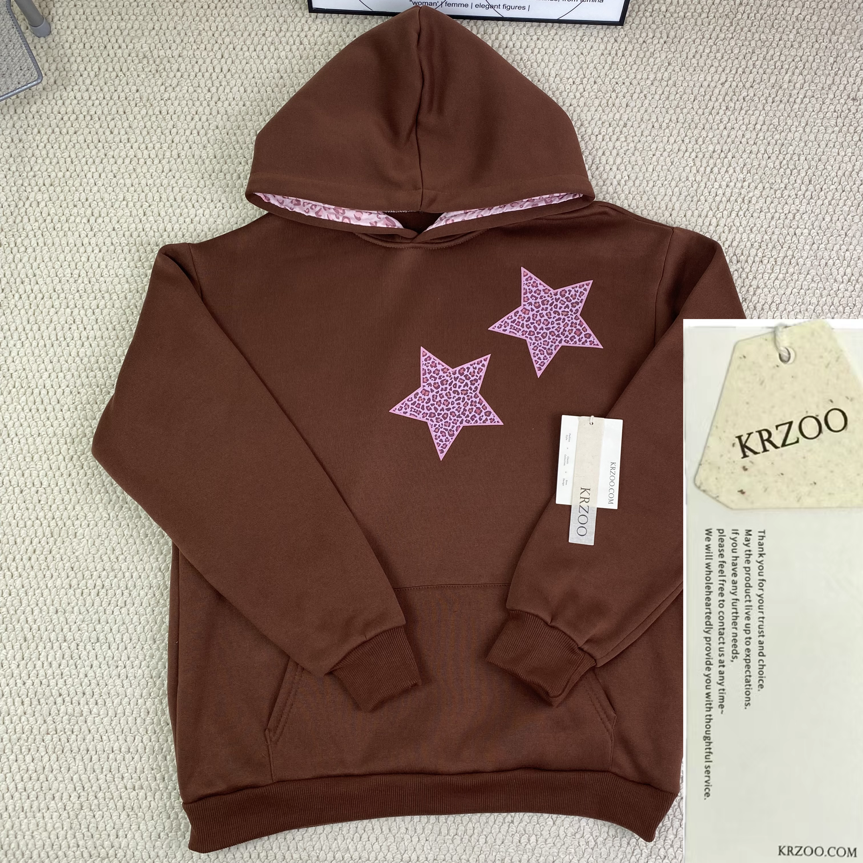 Gray leopard print five-pointed star hooded jacket