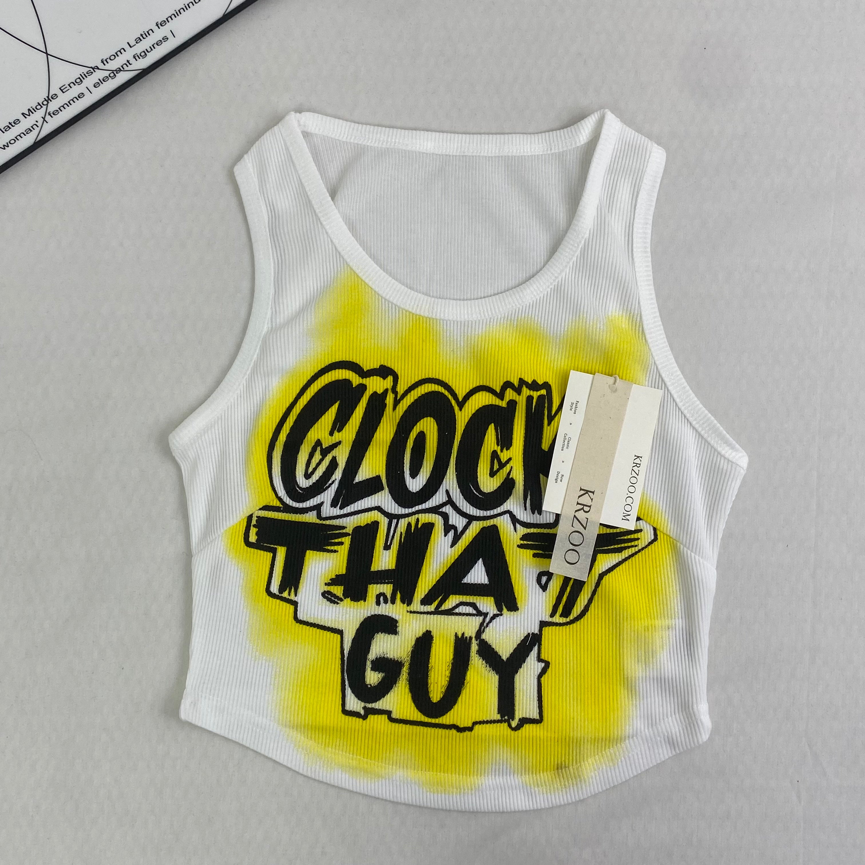 Letter-printed round-neck short top