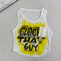 Letter-printed round-neck short top