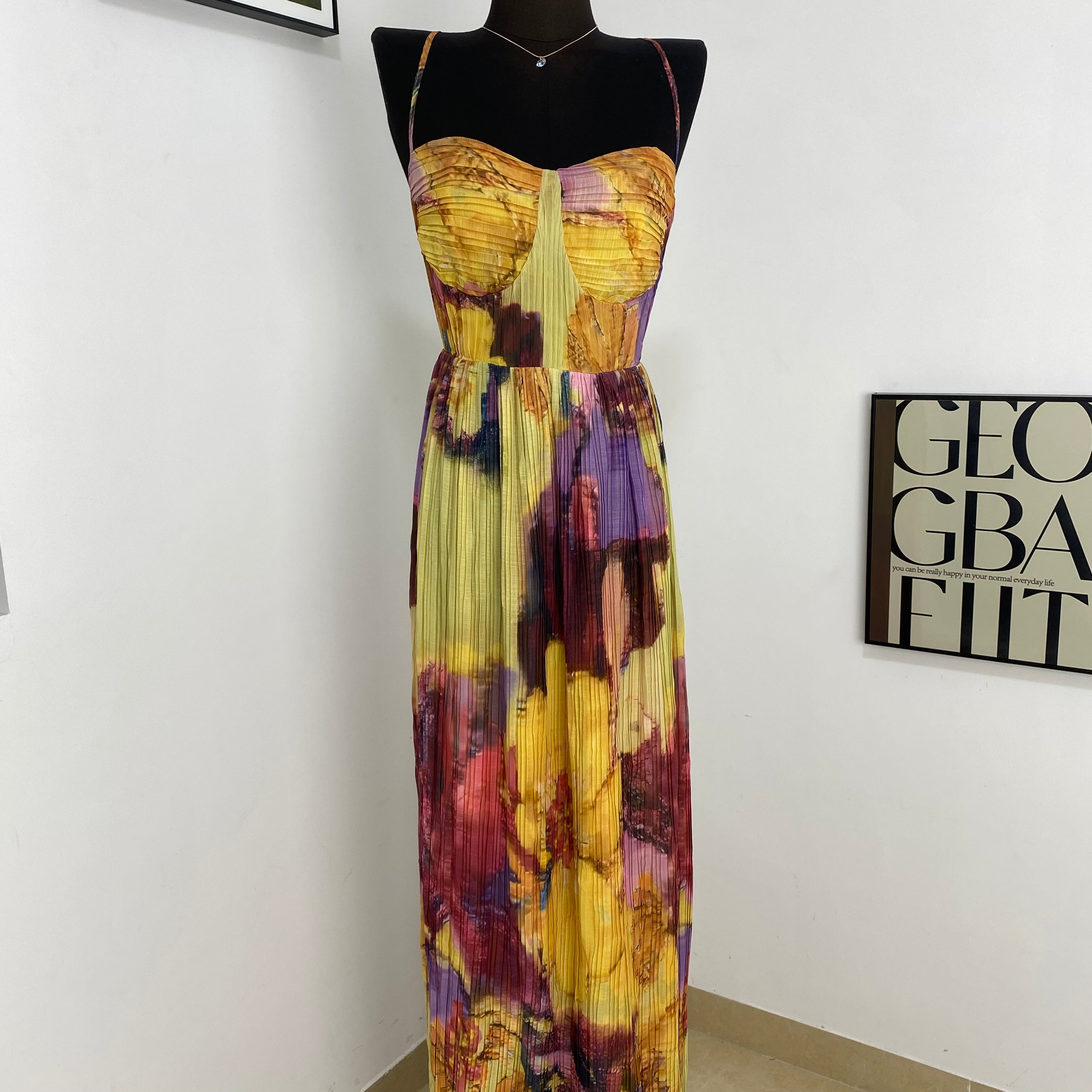 Sling Print Pleated Dress