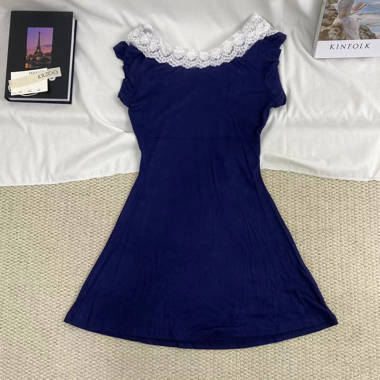 Blue Lace-Trimmed Dress