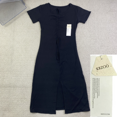 V-neck drawstring ruffled dress