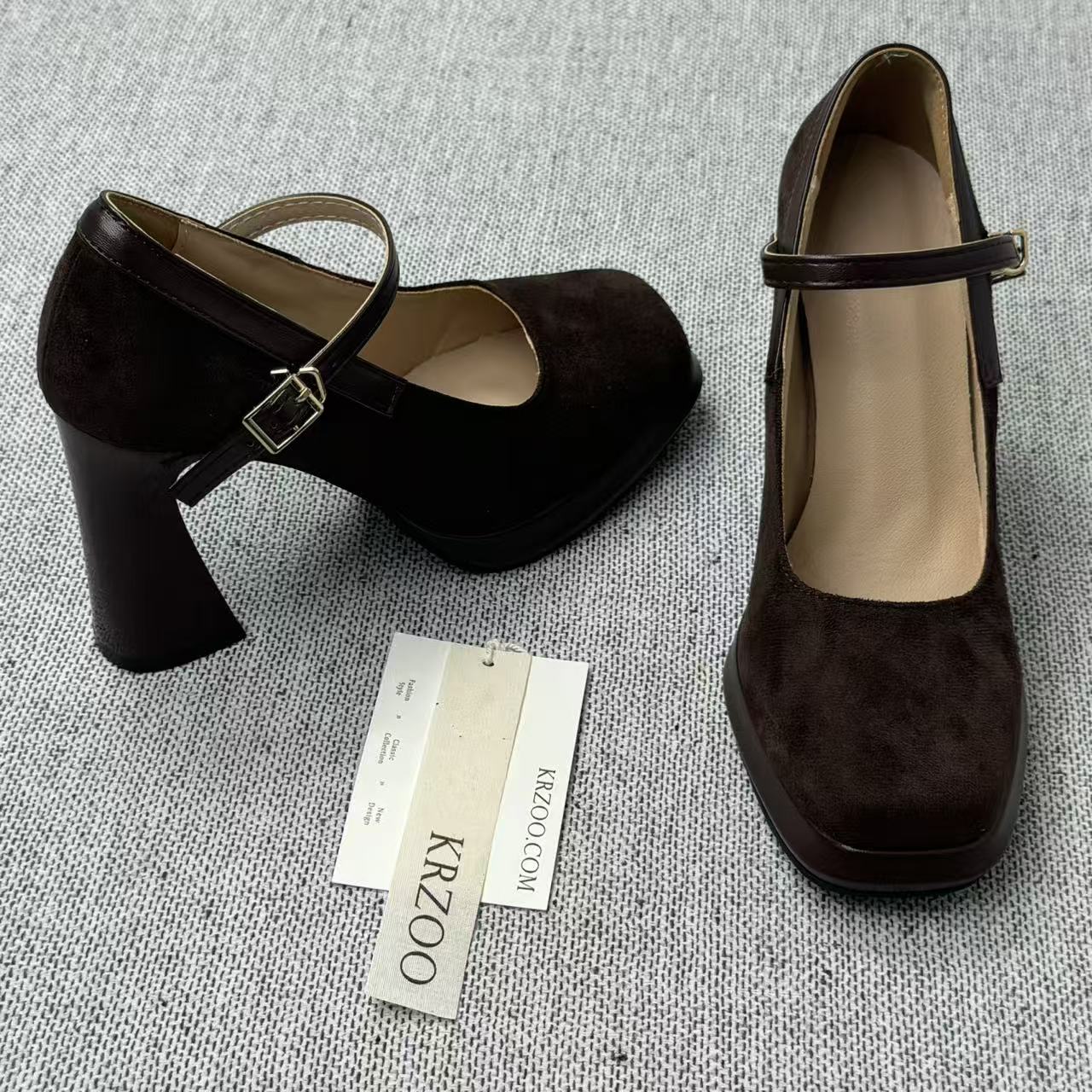 Velvet-faced square-toe British-style shoes