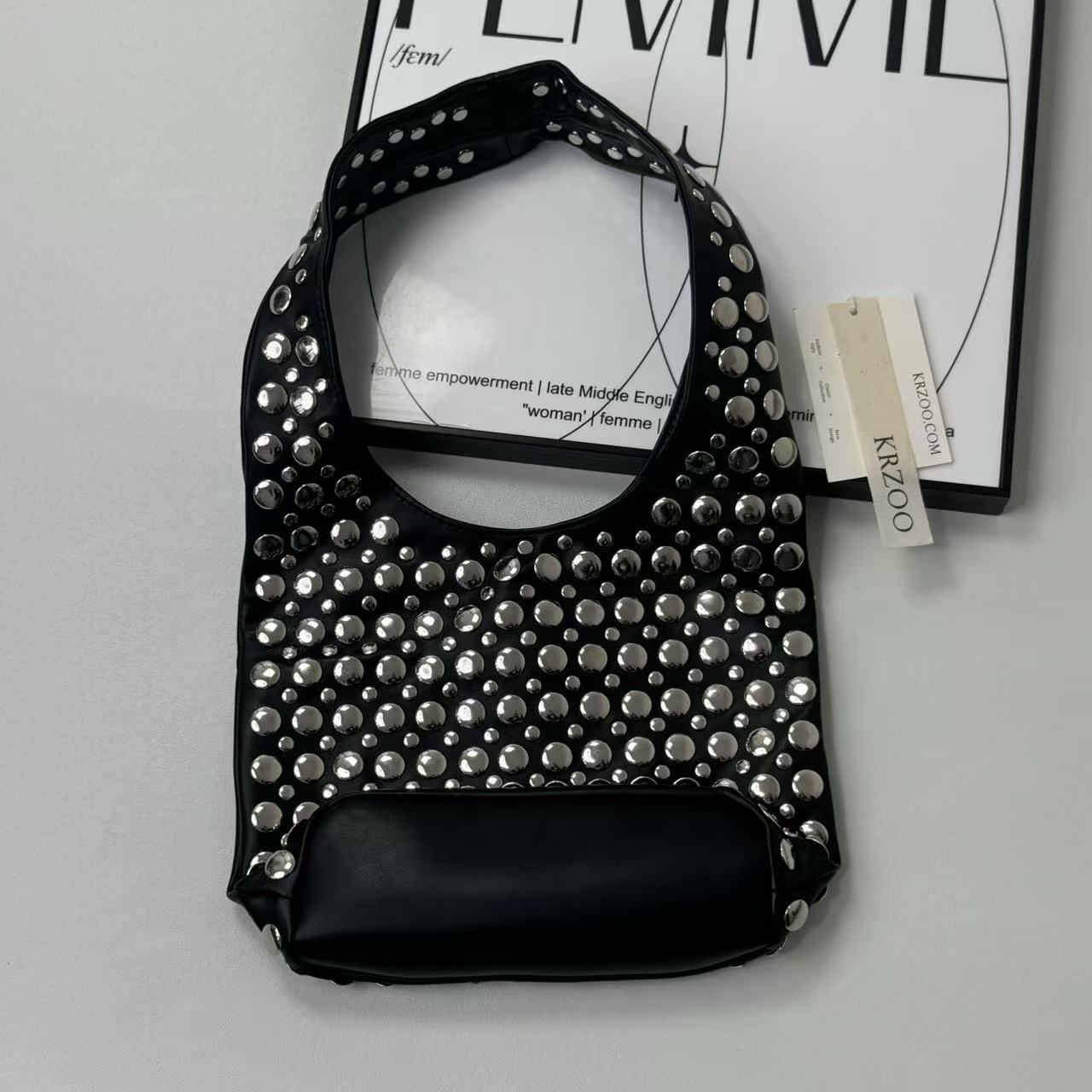 Punk rivet-studded matte shoulder bag