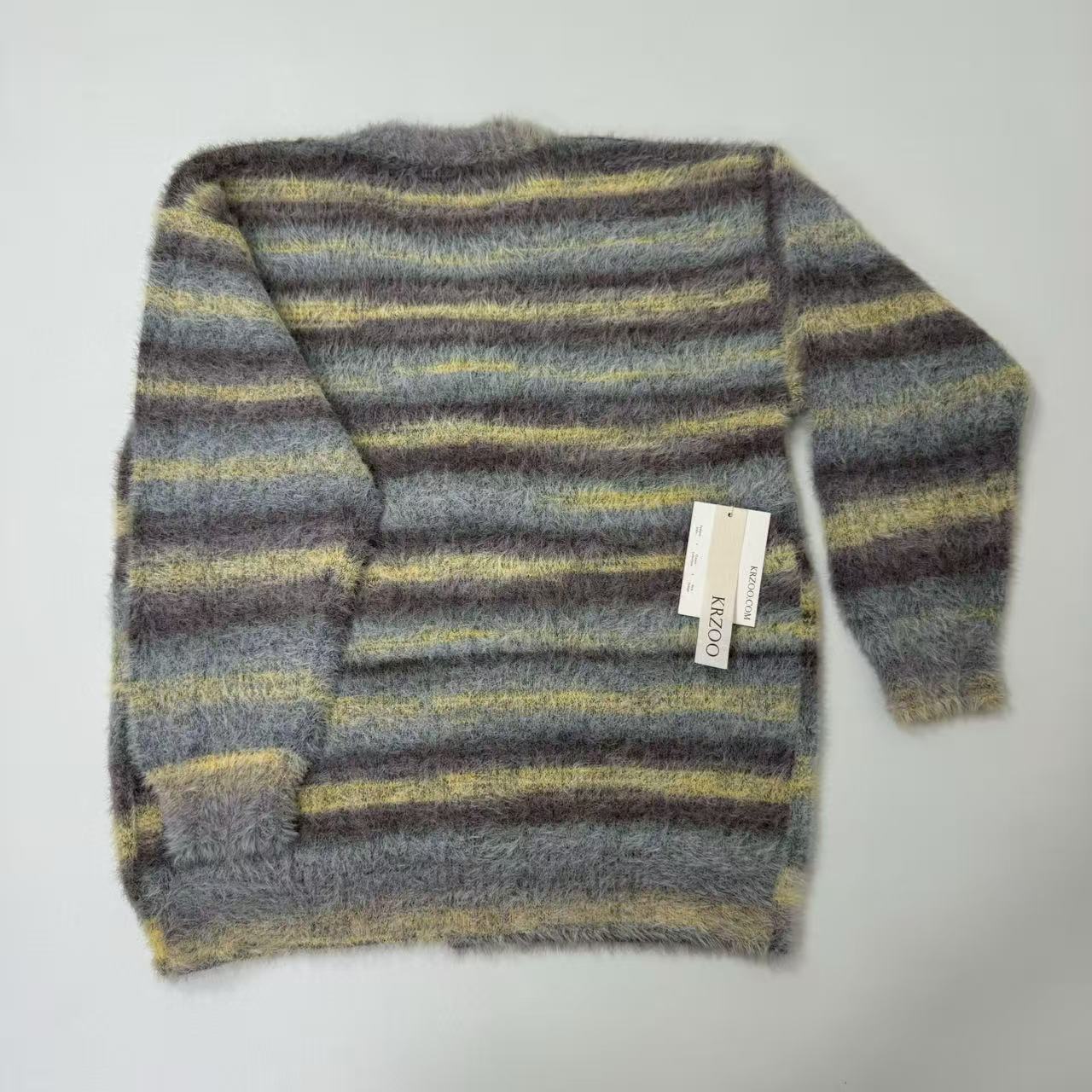Multi-color striped V-neck pullover knitted sweater